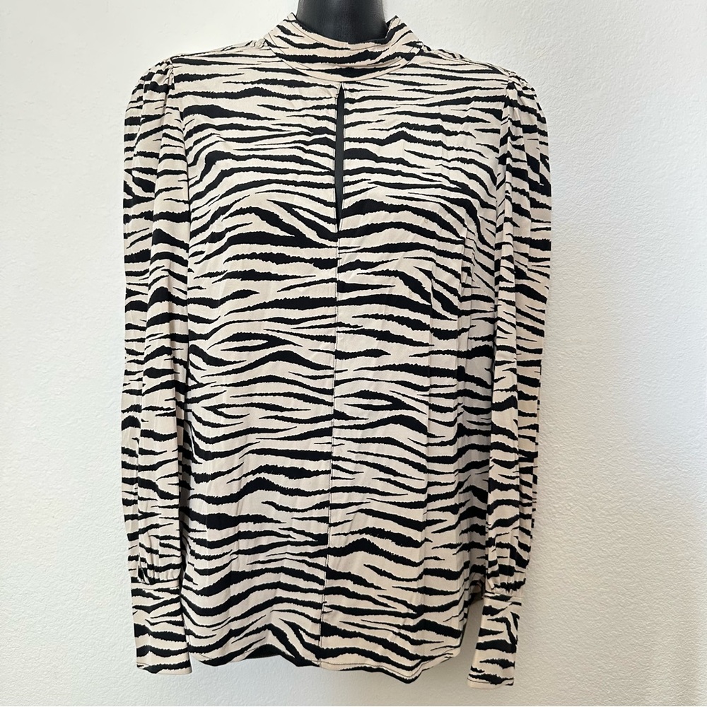 A.L.C. Marina Long-Sleeve Crepe Blouse Zebra Print